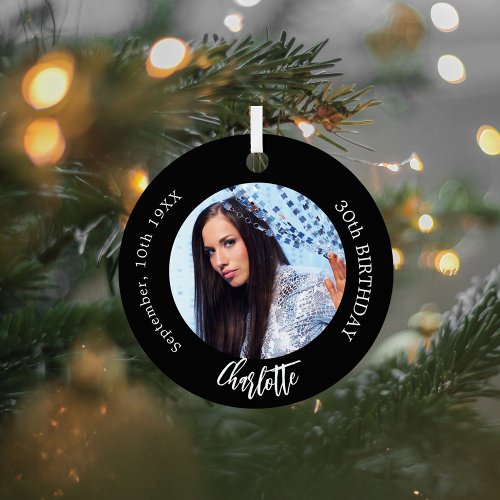 Black white custom photo birthday metal ornament