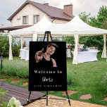 Black white custom photo birthday party welcome foam board<br><div class="desc">A welcome board for a 21st (or any age) birthday party. Personalize and add a photo,  a name and age. A classic black background,  white text. 
Back: no design.</div>