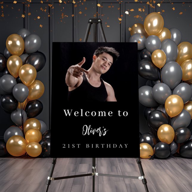Black white custom photo birthday party welcome foam board (Creator Uploaded)