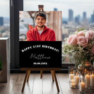 Black white custom photo birthday party welcome foam board