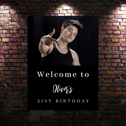 Black white custom photo birthday party welcome poster