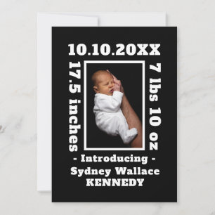 Black White Custom Photo Hello Baby Newborn Birth Announcement