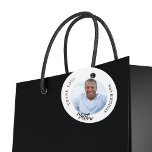 Black white custom photo man guy birthday favor tags<br><div class="desc">A classic white background,  black text. Text: Happy birthday (x2) Personalize and add a name,  age and photo.
Back: add your thank you note.</div>