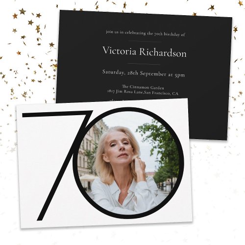 Black White Custom Photo Minimalist 70th Birthday Invitation