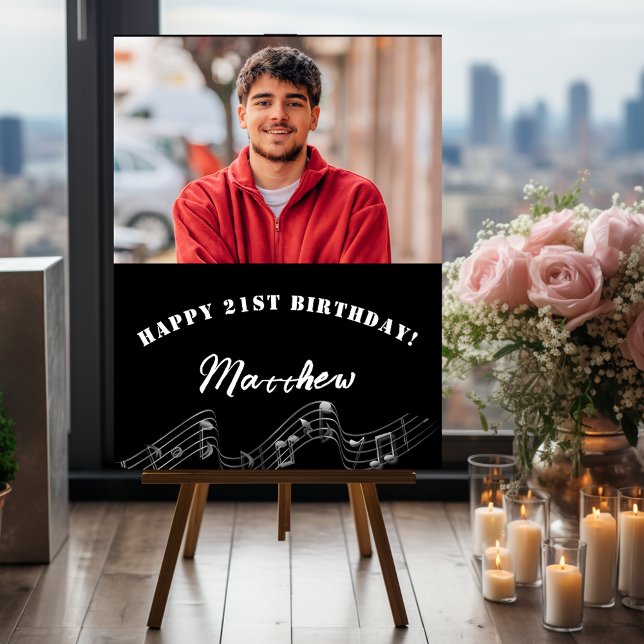 Black white custom photo music birthday welcome foam board (Creator Uploaded)