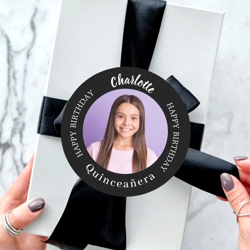 Black white custom photo Quinceanera Classic Round Sticker