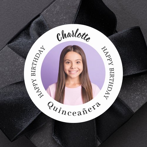 Black white custom photo Quinceanera Classic Round Sticker