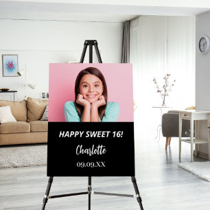 Black white custom photo Sweet 16 party welcome Foam Board
