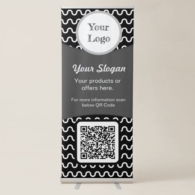 Black White Custom QR Code Standing Banner Stand (Front)