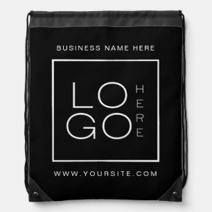 Black White Custom Square Logo Business Corporate Drawstring Bag
