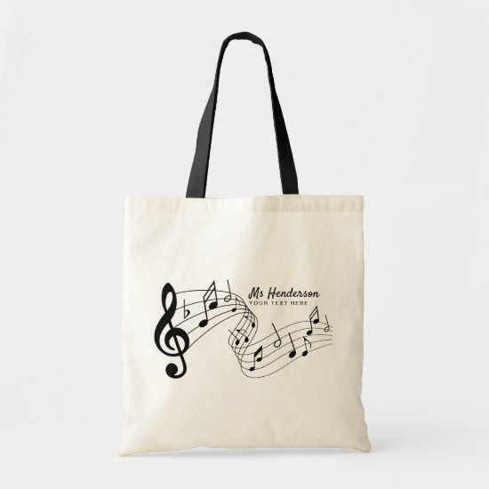 Black & White Custom Text Music Teacher/Student Tote Bag