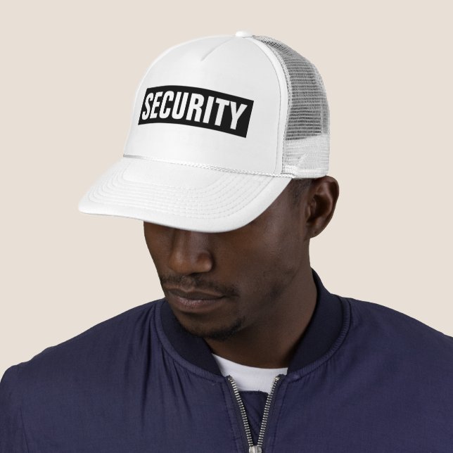Black White Custom Text Security Template Unisex Trucker Hat (In Situ)