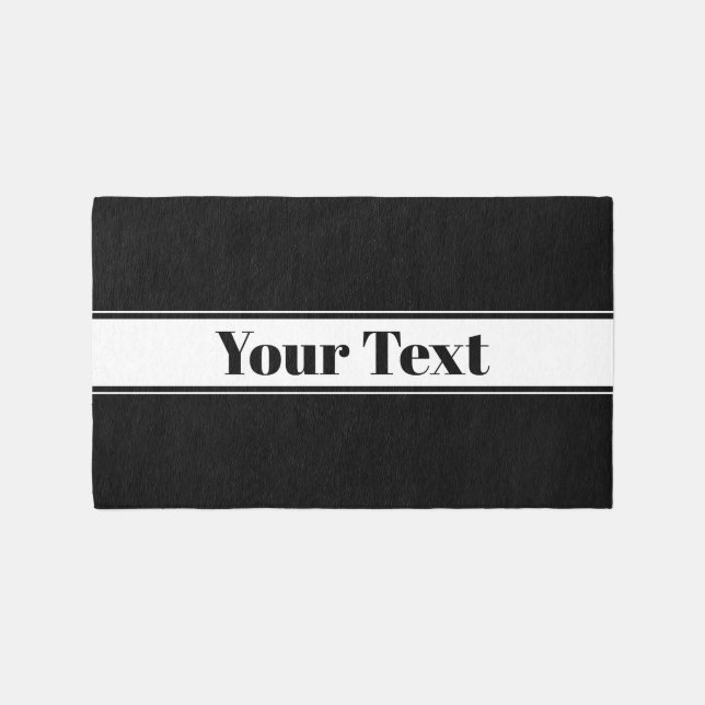 Black & White Custom Text Stripe Outdoor Rug (Front)