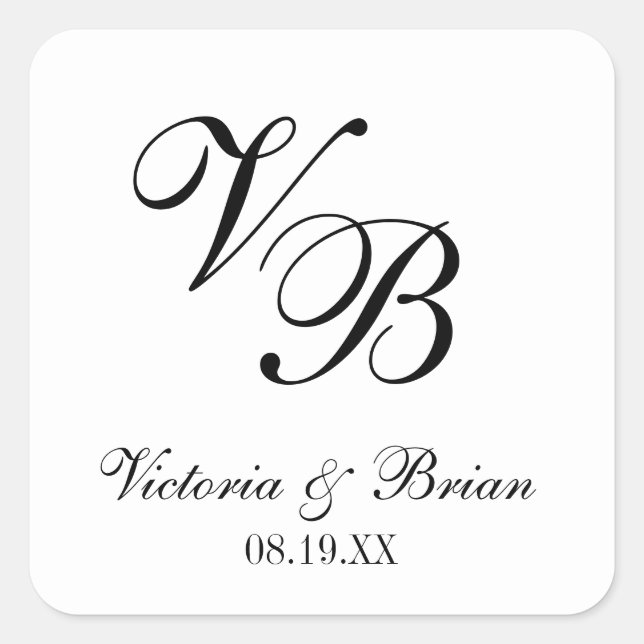 Black | White Custom Wedding Monogram Favor Tag (Front)