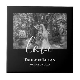 Black White Custom Wedding Photo Simple Elegant Ceramic Tile