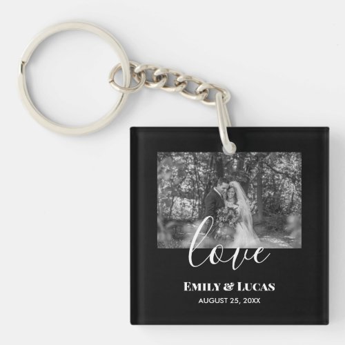 Black White Custom Wedding Photo Simple Elegant Keychain