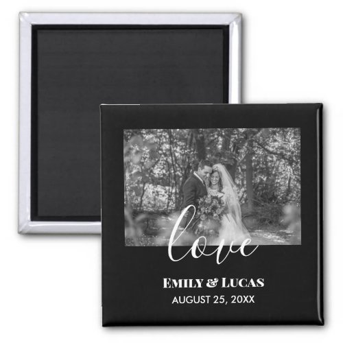 Black White Custom Wedding Photo Simple Elegant Magnet