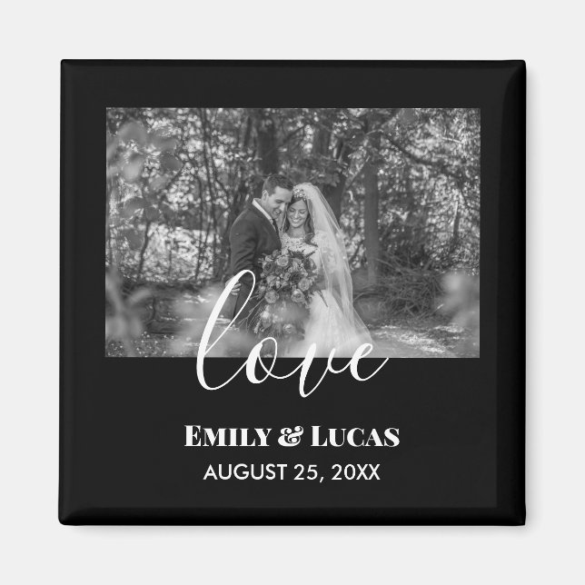 Black White Custom Wedding Photo Simple Elegant Magnet (Front)