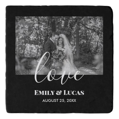 Black White Custom Wedding Photo Simple Elegant Trivet