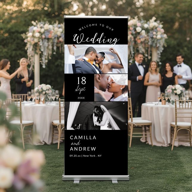 Black & White Custom Wedding Photos and Date Retractable Banner (Creator Uploaded)