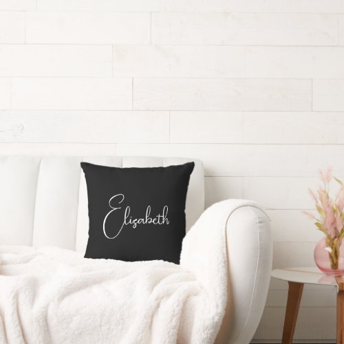 Black White Custom Your Own Name Or Text Script Throw Pillow