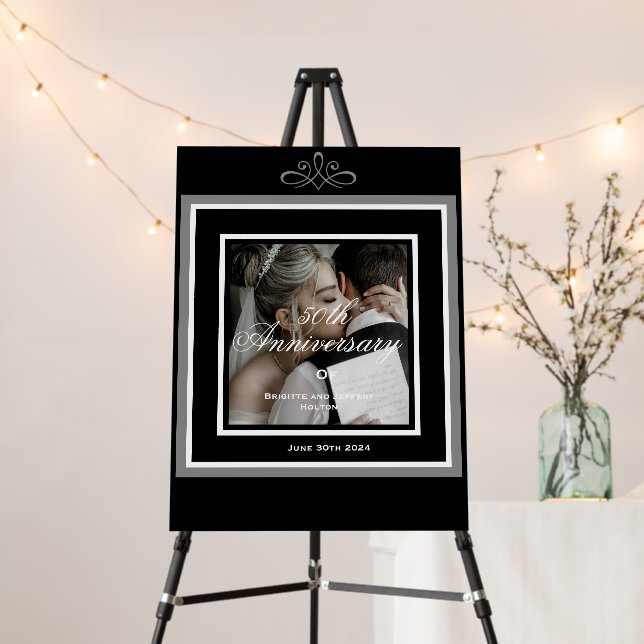 Black & white customizable 50th anniversary photo foam board (In Situ (Stand))