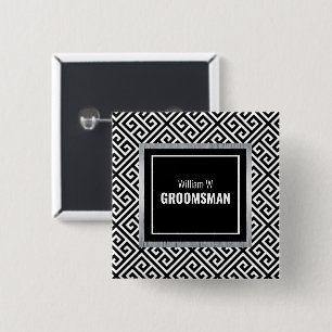Black & white customizable groomsman name button