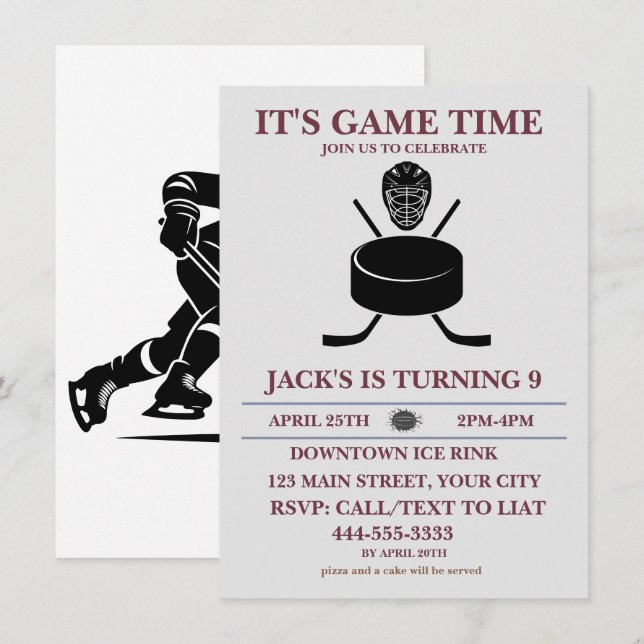black&white Customize Ice Hockey Birthday Theme  Invitation (Front/Back)