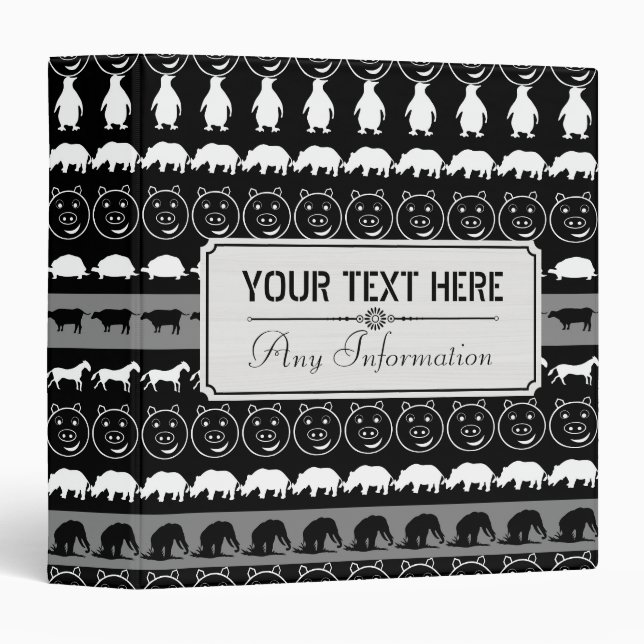 Black White Cute Animals Pattern #2 Binder (Front/Spine)