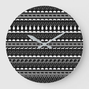 Black White Cute Animals Pattern #2 Large Clock