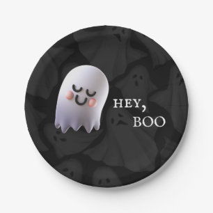 Black & White Cute Boo Halloween Paper Plates