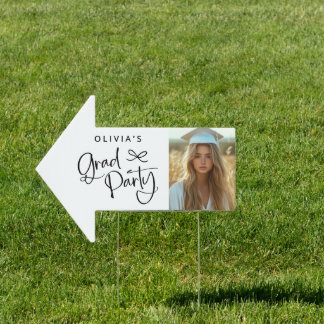 Black White Cute Bow Photo Arrow Graduation Party Sign