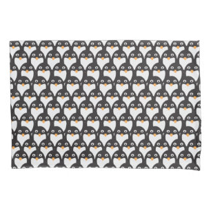 Black White Cute Cartoon Penguin Pattern Pillow Case