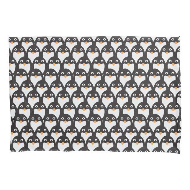 Black White Cute Cartoon Penguin Pattern Pillow Case (Front)