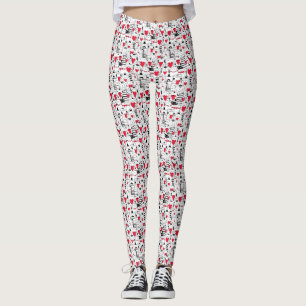 Black White Cute Cat Red Heart Leggings