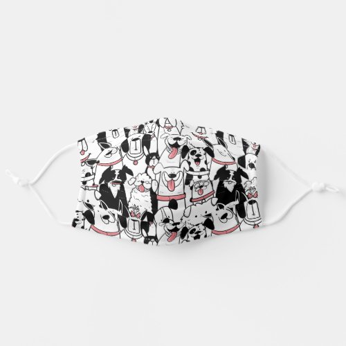 Black white cute dogs pattern animal lover doodle adult cloth face mask