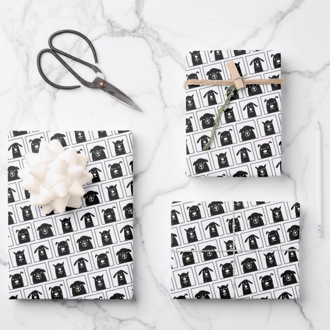 Black & White Cute Dogs Pattern Wrapping Paper Sheets (Front)