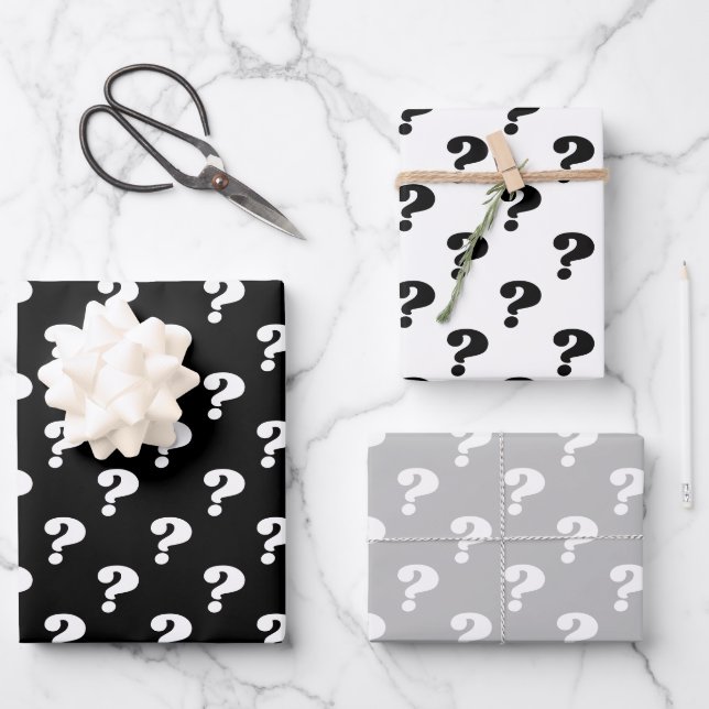 Black & White Cute Gift Wrapper (Question Mark)  Wrapping Paper Sheets (Front)