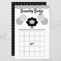 Black White Cute Lamb Baby Shower Bingo Game Card