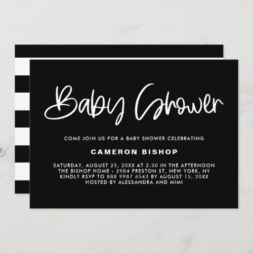 Black  White Cute Modern Calligraphy Baby Shower Invitation