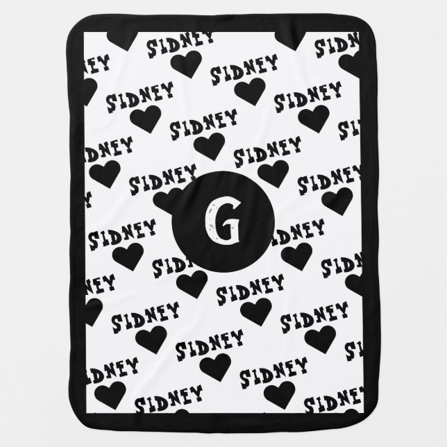 Black White Cute Monogram Personalized Name Boy Baby Blanket (Front)