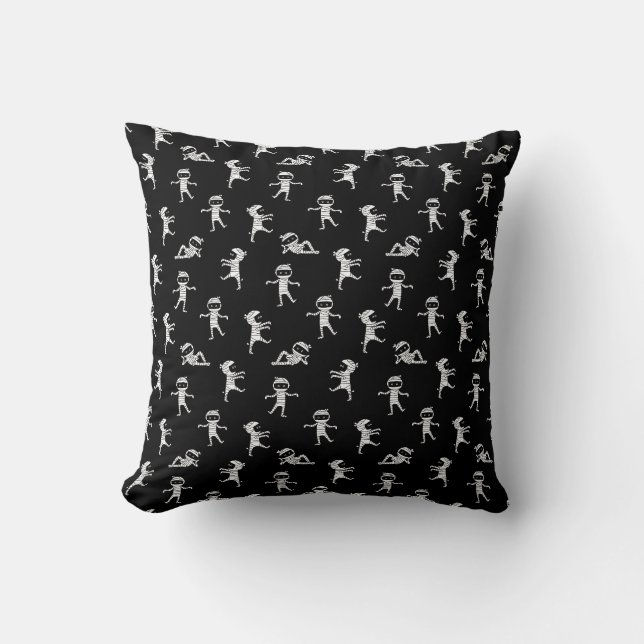 Black white Cute mummy seamless pattern Throw Pillow (Front)