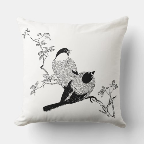 Black  White Cute Outdoor Pillows _ Bird Couple