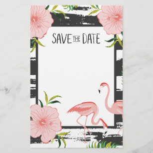 Black White Cute Save The Date Pink Flamingo Stationery