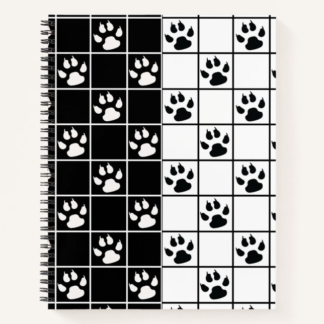 Black White Cute Windowpane Paw Plaid Notebook (Front)