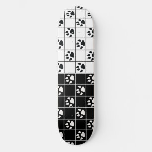 Black White Cute Windowpane Paw Plaid Skateboard