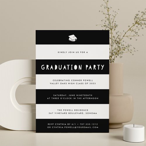 Black  White Cutout Stripe Graduation Party Invitation