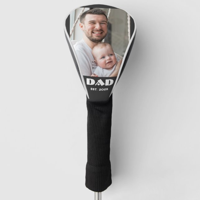 Black White Dad Established Bold Photo Golf Head Cover (Front)