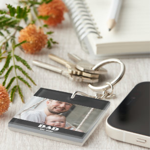 Black White Dad Established Bold Photo Keychain