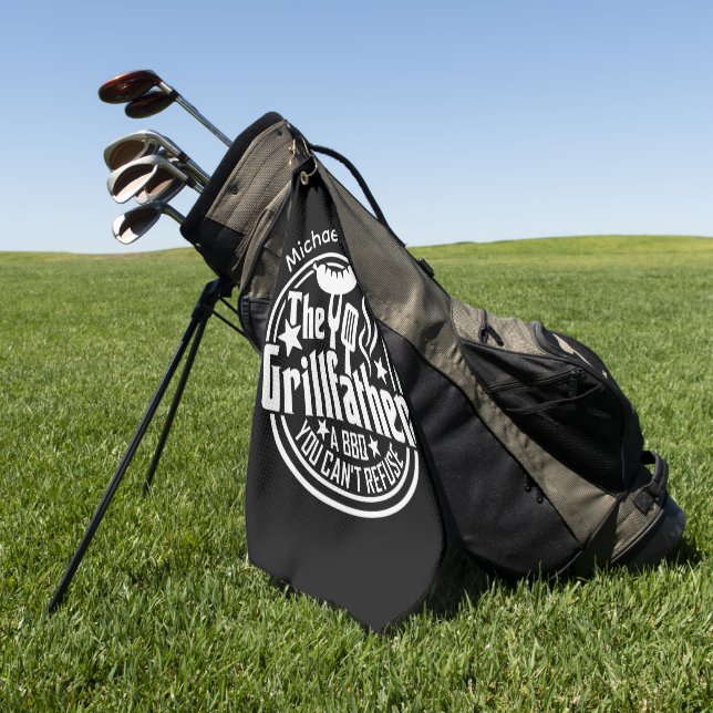 Black White Dad Personalized BBQ Grillfather Golf Towel (Green)